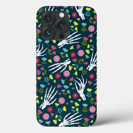 Coques Case-Mate iPhone Jour du squelette mort Mains Floral Noir (Verso)