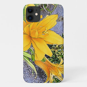 Coque iPhone 11 Jour Jaune Doré Fleurs Lys Boud Girly Artwork