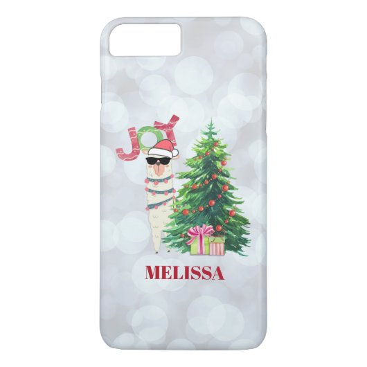 Coques Case-Mate iPhone Joy Typography | Llama de Noël avec arbre (Dos)