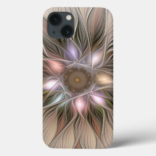 Coques Pour iPhone Joyeuse Fleur Abstrait Beige Brown Floral Fractal