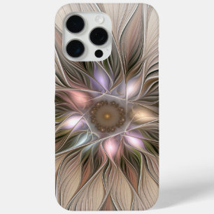 Coque iPhone 15 Pro Max Joyeuse Fleur Abstrait Beige Brown Floral Fractal