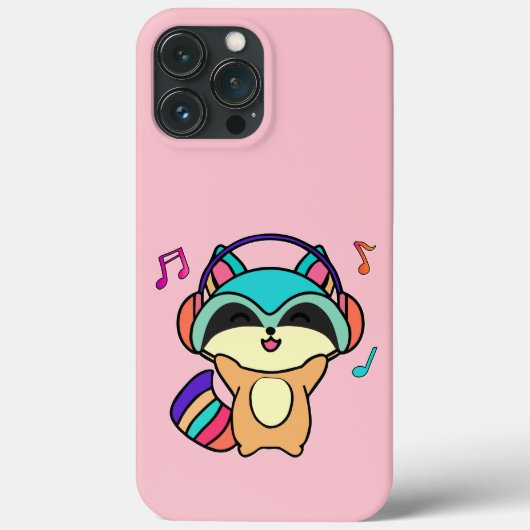Coques Case-Mate iPhone Joyeux bébé raccoon souriant avec casque. (Verso)