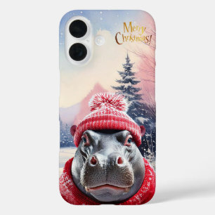 Coques iPhone 16 Joyeux chapeau et foulard de Noël Hippo