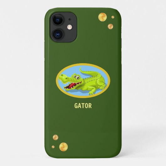 Coques Case-Mate iPhone Joyeux crocodile & confetti d'or sur la forêt vert (Dos)