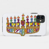 Coques Case-Mate iPhone Joyeux Hanukkah Toupies Menorah (Dos (Horizontal))