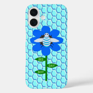 Coques iPhone 16 Joyeux jour de l'abeille garçon bleu anniversaire