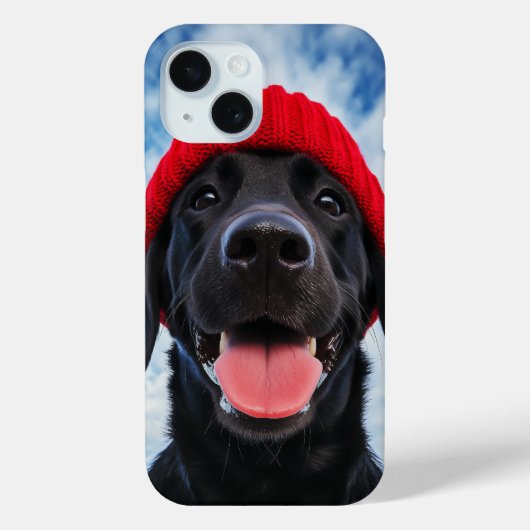 Coques Case-Mate iPhone Joyeux Labrador dans une Beanie rouge sous un ciel (Verso)