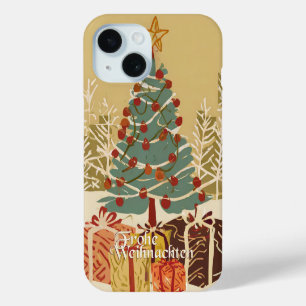 Coque Pour iPhone 15 Joyeux Noël arbre cadeaux style rétro