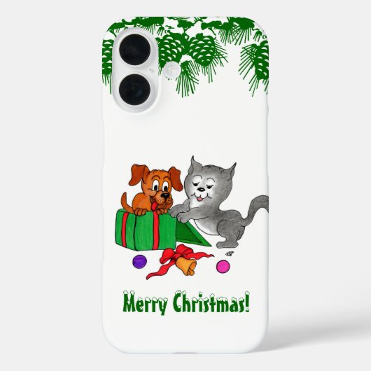 Coques Case-Mate iPhone Joyeux Noël avec chat et chiot (Verso)