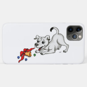 Coque iPhone 11 Pro Max Joyeux Noël ! Chiot avec Bell et Ball