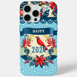 Coque iPhone 15 Pro Max Joyeux Noël et Bonne Année ! Oiseau rouge 2024