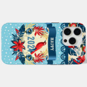 Coques Case-Mate iPhone Joyeux Noël et Bonne Année ! Oiseau rouge 2024 (Verso (horizontal))