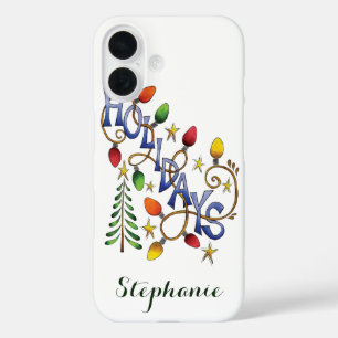 Coques iPhone 16 Joyeux Noël, Lumières et Étoiles avec Texte de Fêt