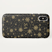 Coques Case-Mate iPhone Joyeux Noël Monogramme Golden Snowflakes (Dos (Horizontal))