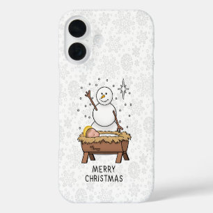 Coques iPhone 16 Joyeux Noël Nativité bébé Jésus Snowman