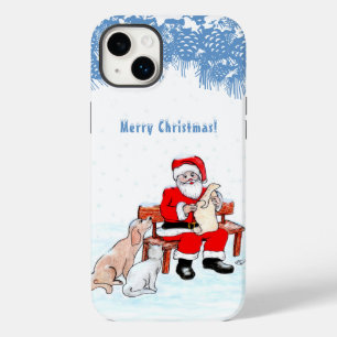 Coque Pour iPhone 14 Plus Joyeux Noël - Père Noël avec chat et chien