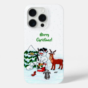 Coque iPhone 15 Pro Joyeux Noël ! Snowman avec amis