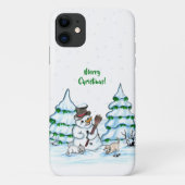 Coques Case-Mate iPhone Joyeux Noël ! Snowman avec chat et chiot (Dos)
