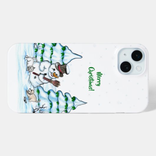 Coques Case-Mate iPhone Joyeux Noël ! Snowman avec chat et chiot (Verso (horizontal))