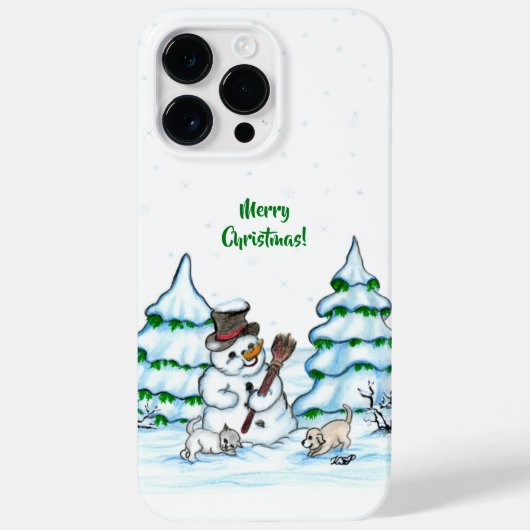 Coques Case-Mate iPhone Joyeux Noël ! Snowman avec chat et chiot (Verso)