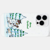 Coques Case-Mate iPhone Joyeux Noël ! Snowman avec chat et chiot (Verso (horizontal))