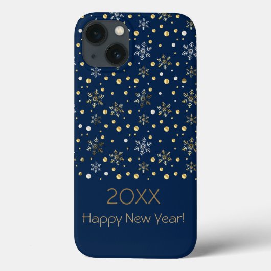 Coques Case-Mate iPhone Joyeux Nouvel An 20XX & Snowflakes Gold Noël (Verso)