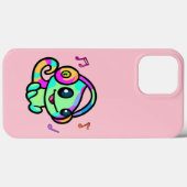 Coques Case-Mate iPhone Joyeux petit caméléon souriant avec casque. (Verso (horizontal))