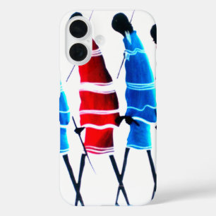 Coques iPhone 16 Joyeux peuple Massaï Guerriers Marcher Art Imprime