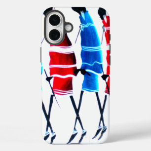 iPhone 16 Plus Case Joyeux peuple Massaï Guerriers Marcher Art Imprime