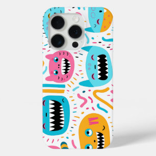 Coque iPhone 15 Pro Joyeux visage de chat et de monstre