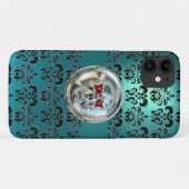 Coques Case-Mate iPhone JUMEAUX TURQUOISE TURQUOISE BLEU DAMASK rouge noir (Dos (Horizontal))