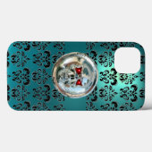 Coques Case-Mate iPhone JUMEAUX TURQUOISE TURQUOISE BLEU DAMASK rouge noir (Verso (horizontal))