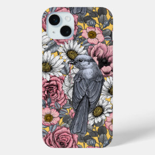 Coque iPhone 15 Mini Jus gris et fleurs