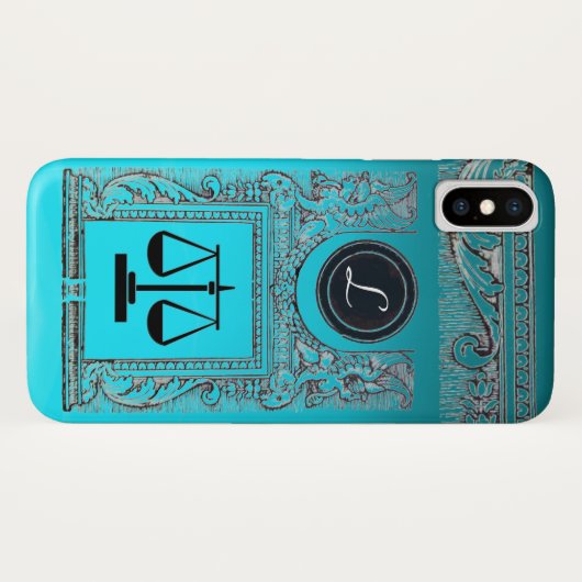 Coques Case-Mate iPhone JUSTICE BUREAU JURIDIQUE, PROCUREUR Monogramme ble (Dos (Horizontal))