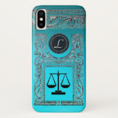 Coques Case-Mate iPhone JUSTICE BUREAU JURIDIQUE, PROCUREUR Monogramme ble (Dos)