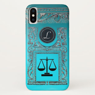 Coque iPhone X JUSTICE BUREAU JURIDIQUE, PROCUREUR Monogramme ble