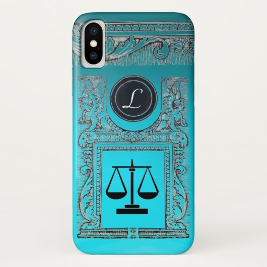 Coques Case-Mate iPhone JUSTICE BUREAU JURIDIQUE, PROCUREUR Monogramme ble (Dos)