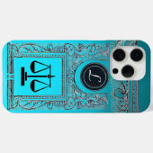 Coques Case-Mate iPhone JUSTICE BUREAU JURIDIQUE, PROCUREUR Monogramme ble (Verso (horizontal))