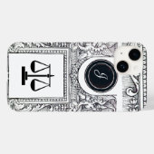 Coques Case-Mate iPhone JUSTICE BUREAU JURIDIQUE, PROCUREUR Monogramme noi (Verso (horizontal))