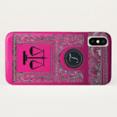 Coques Case-Mate iPhone JUSTICE BUREAU JURIDIQUE, PROCUREUR Monogramme ros (Dos (Horizontal))
