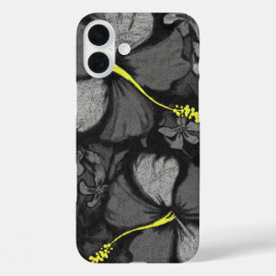 Coques iPhone 16 Plus Kahala Hibiscus Hawaii Lava Rock Noir