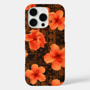 Coques iPhone 16 Pro Kalalau Tapa Hibiscus d'orange tropicale hawaïenne