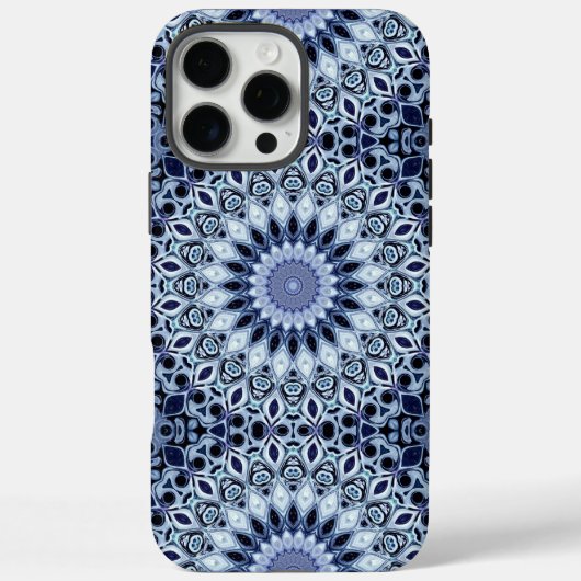 Coques Case-Mate iPhone Kaleidoscope Mandala Motif Bleu et Blanc (Verso)