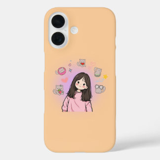 Coques iPhone 16 Kawaii Anime Woman & Cat Case