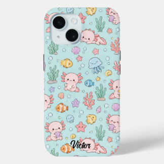 Coque Pour iPhone 15 Kawaii Axolotl Ocean Pattern Phone Case