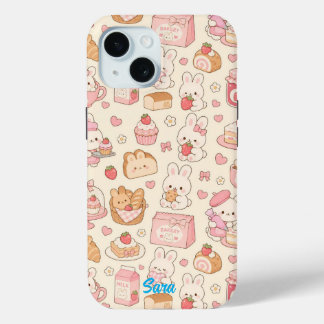 Coque Pour iPhone 15 Kawaii Bunny Bakery Pattern Phone Case