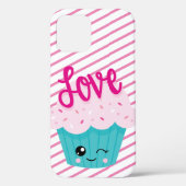 Coques Case-Mate iPhone Kawaii Cupcake Love Rose Turquoise Stripe mignonne (Verso)