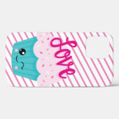 Coques Case-Mate iPhone Kawaii Cupcake Love Rose Turquoise Stripe mignonne (Verso (horizontal))