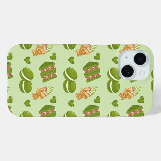 Coques Case-Mate iPhone Kawaii Hand-Drawn Matcha Sweets Seamless Pattern (Verso (horizontal))