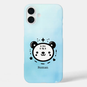 Coques iPhone 16 Plus Kawaii mignon visage ours - Kawaii minimaliste lig